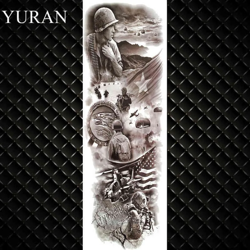 NXY Temporary Tattoo Yuran Flash Fake Full Arm Soldier s Waterproof Lion Knight Angel Tatoo for Men Women Body Leg Art Sticker 0330