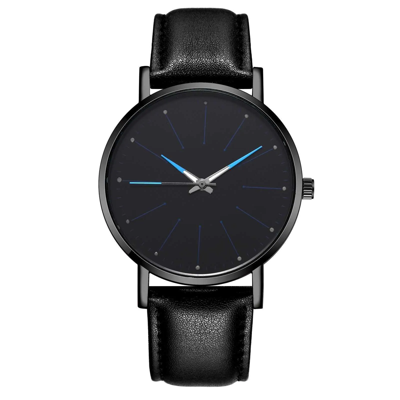 Quartz Watch Alloy Round Dial Leather Strap för Män 2022 Trend Snygg Minimalistisk Mode Armbandsur Gift