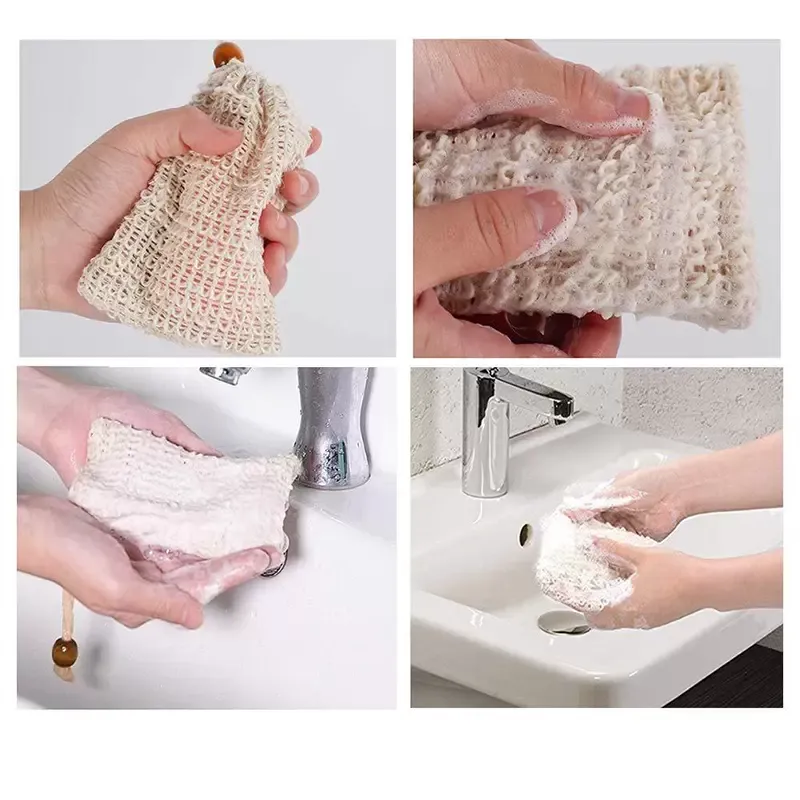 Natural Exfoliating Mesh Soap Saver Brush Sisal Bag Pouch Holder For Shower Bath Foaming And Drying
