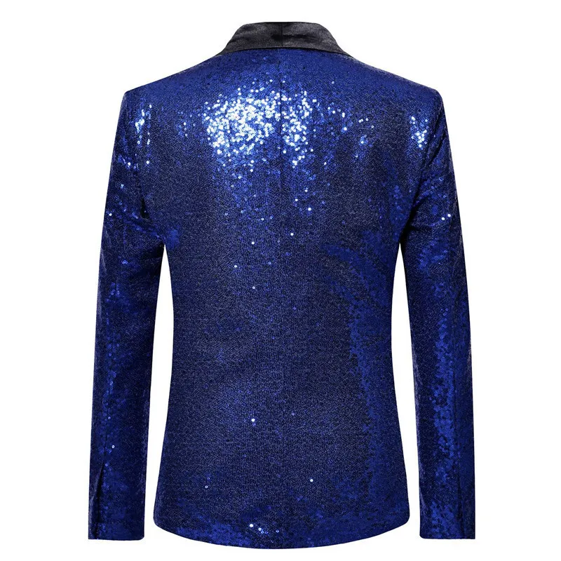 Heren Shiny Gold Sequin Glitter Blazer Jas Mode Sjaalkraag Een Knop Pak Blazer Mannen Podium Zanger Kostuum Homme 220514