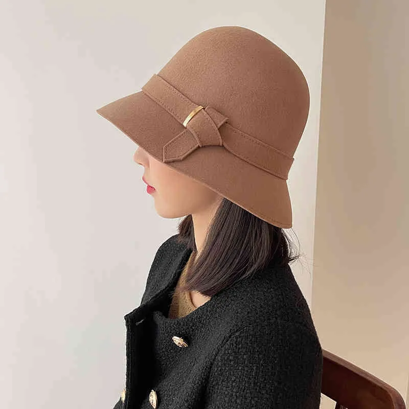 202009-shi winter wool ribbon bowknot leisure lady bucket cap women fishermen hat