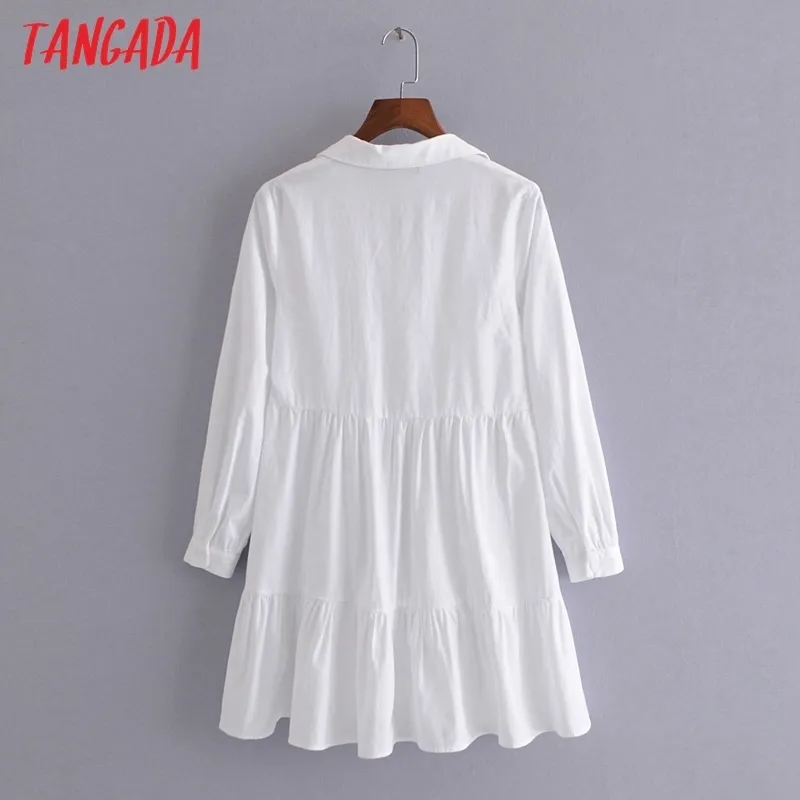 Tangadaファッション女性エレガントな白いプリーツのシャツのドレス長袖のオフィスレディースミニ3H60 220331