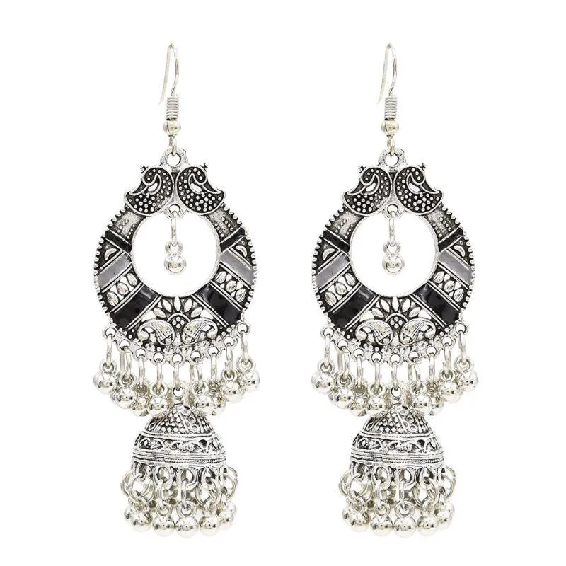 Boucles d'oreilles ethniques traditionnelles en peluche Bali Jhumka Jhumki Gypsy Oreadsdangle ChandelierDangle272V