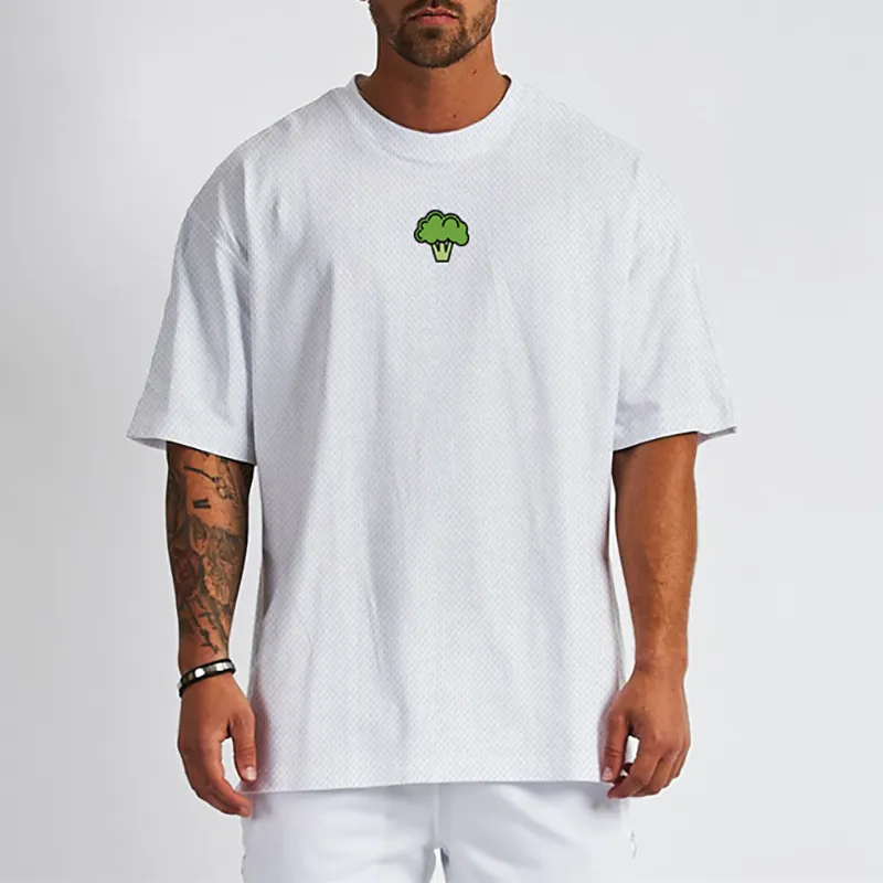 Gemüse Brokkoli Design Gym Kleidung Mesh Fitness Übergroßen T Shirt Herren Outdoor Hip Hop Streetwear Lose Halbe Hülse T-shirt 220621