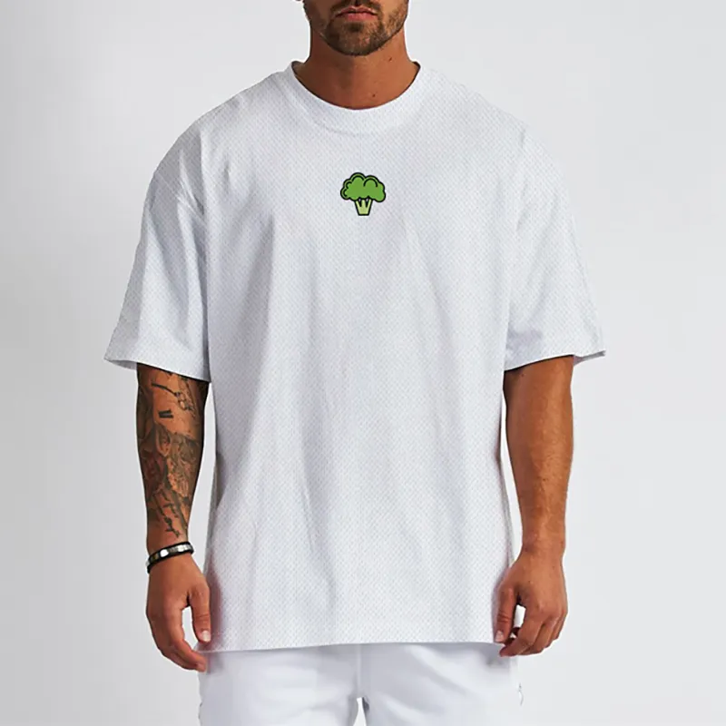 Vegetable Broccoli Design Gym Clothing Mesh Fitness Oversized T Shirt Mens Outdoor Hip Hop Streetwear Loose Half Sleeve Tshirt 220621