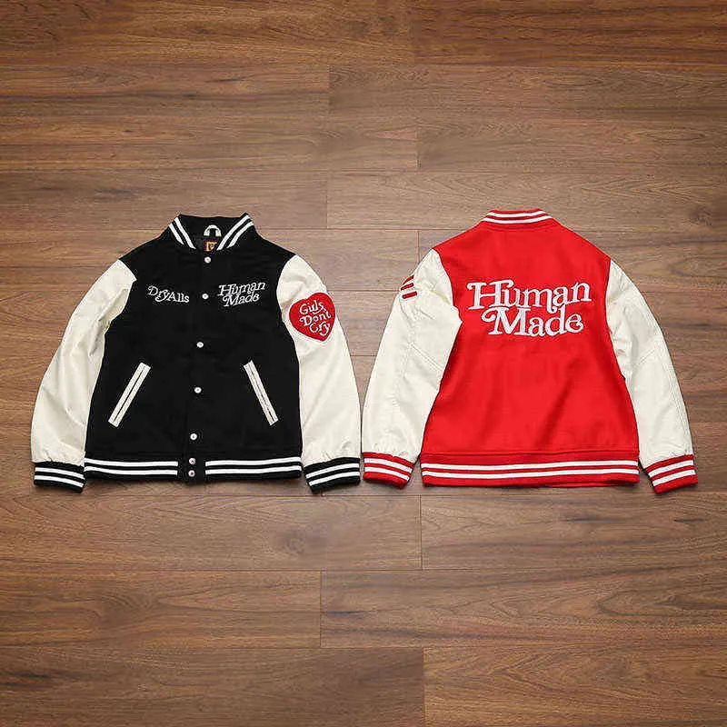 Human Made Girls Don't Cry Varsity Baseball Jas Mannen Vrouwen Geborduurde Liefde Stiksels High Street Jas Jassen T220816