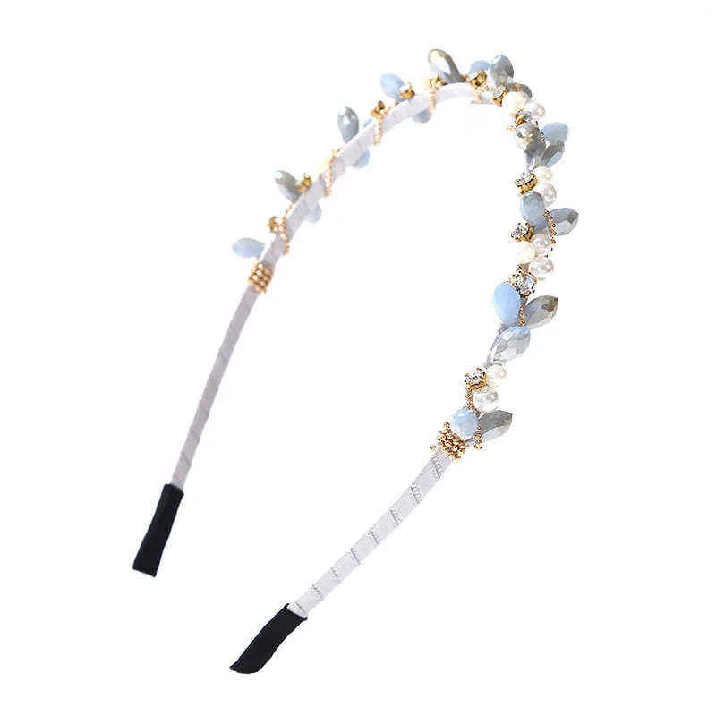 Perles bleu rose bandeau Vintage strass tête cerceau plein cristal luxe cheveux accessoires bijoux cadeau géométrique en gros AA220323