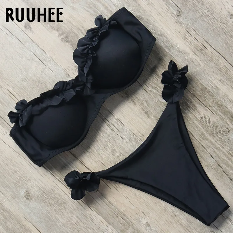 RUUHEE Costume da bagno bikini a fascia Costume da bagno donna Costume da bagno sexy con volant Costume da bagno push-up Costume da bagno leopardato brasiliano femminile 220527