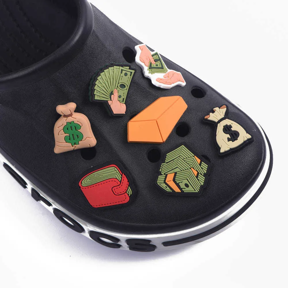 New PVC Croc Charms Show Me Your Money Dollar Croc Accessories Cash Wallet Clog Shoes Decoration for Girl Boys Gift