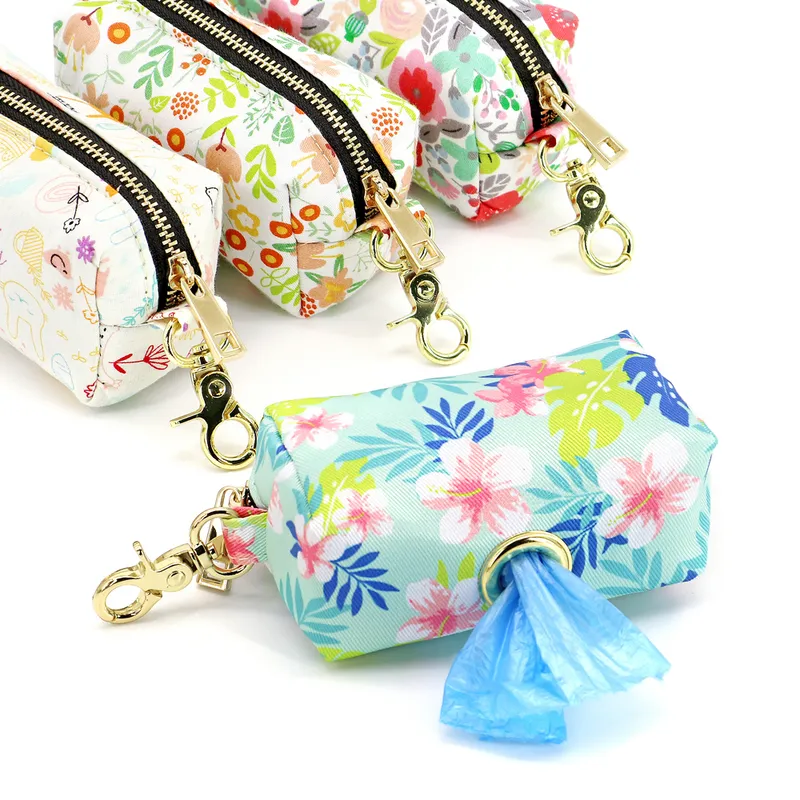 Colar de colarinho de colarinho de cachorro personalizado Conjunto de bolsas de cocô de nylon impresso colarinhos de cachorro personalizados grátis gravados com floral para cães médios pequenos 220608