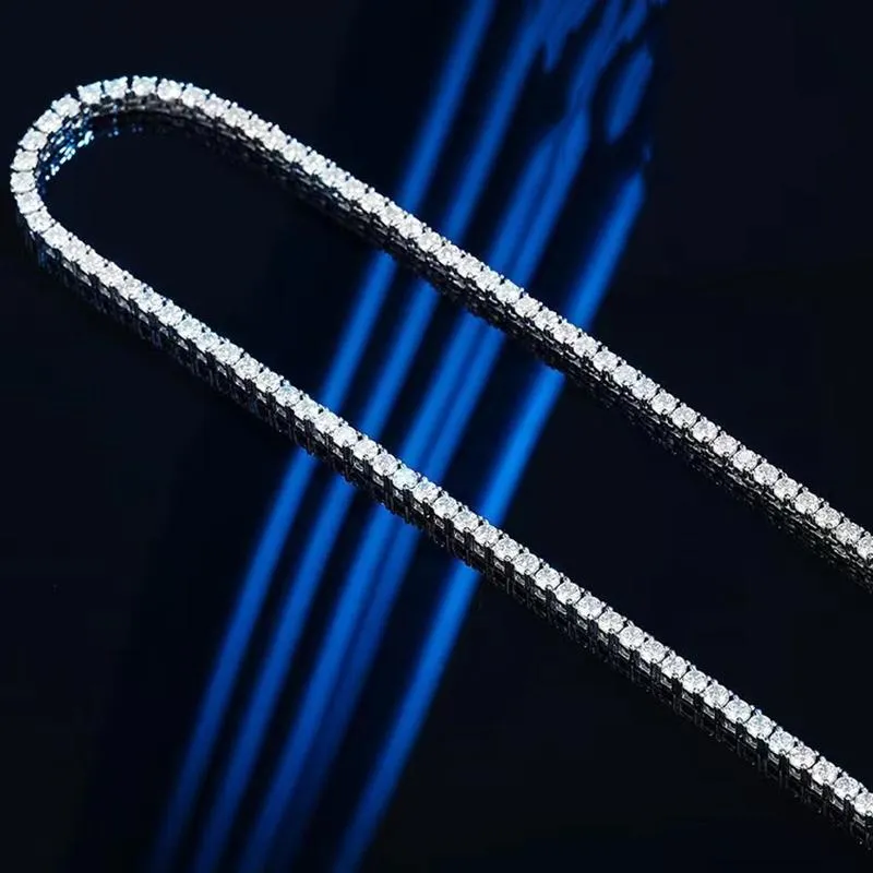 Pendant Necklaces Trendy 3mm D Color Moissanite Tennis Necklace For Women Men Plated Platinum 4 Prong Lab Diamond Chain Pass GiftP201s