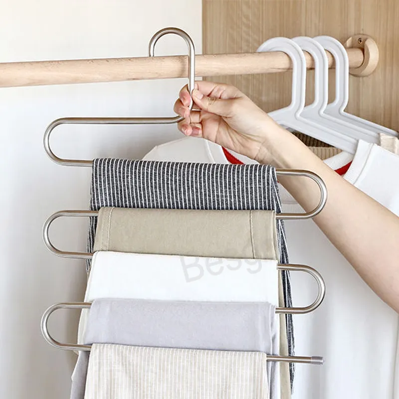 Stainless Steel S-type Clothes Hanger Multi-layer Storage Hangers Non-Slip Pants Rack Multi-Function Traceless Clothes Racks BH6414 TYJ