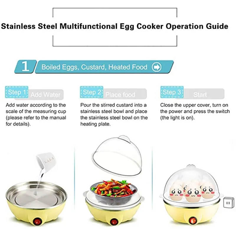 Multi Funkcja szybka elektryczna kuchenka jajek Auto Off Generic 7 Eggs Copy Parer Parelette Narzędzia do gotowania narzędzia kuchenne śniadanie 220721
