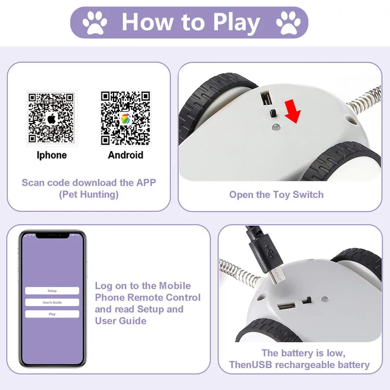 Smart Mouse Racer Interactive Chat Jouets APP Télécommande Automatique USB Charge 360 Degrés Électrique Chat Plume Chaton Jouets 220510