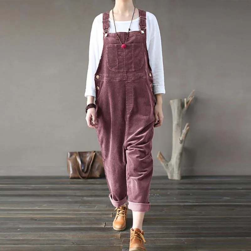 Women's Plus Size Jumpsuits Rompers Winter Corduroy Jumpsuit Women Wide Leg Overalls Solid Color Loose Sleeveless Wide Leg Jumpsuit combinaison femme L220826