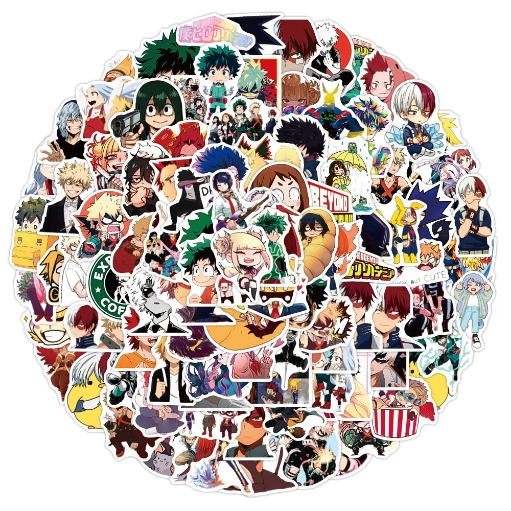 Vattentät klistermärke 50 100 st anime klistermärken My Hero Academia Japanese Cartoon Vinyl Decals for Laptop Pad Skateboard Boku no Hero2155