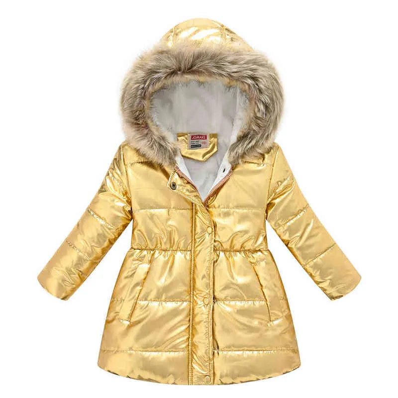 Winter Shiny Jacket For Girls Hooded Warm Children Girls Winter Jacket 3-10 Year Children Teenager Cotton Parka Outerwear J220718