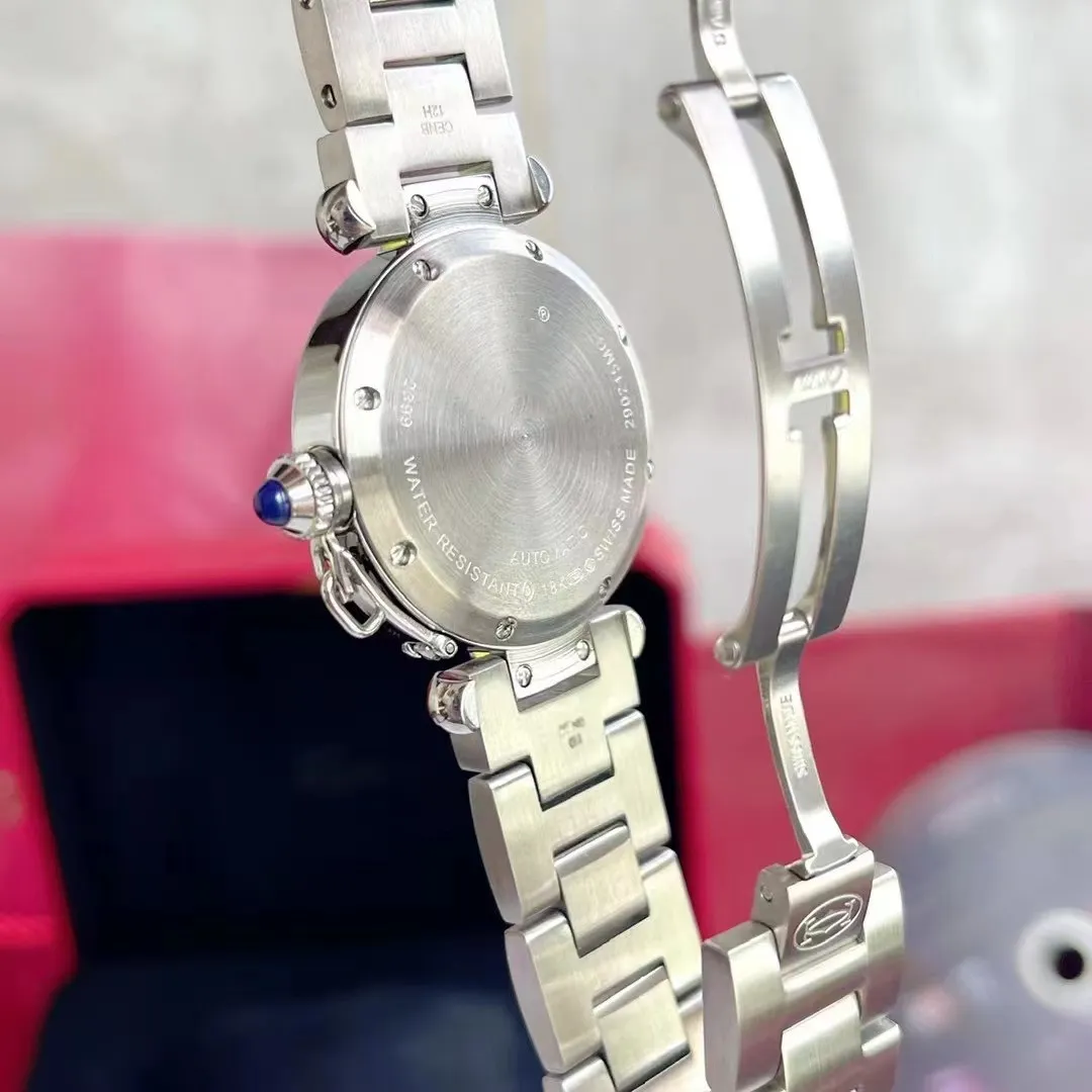 U1 najwyższej klasy AAA 35 mm Pasha de W31089m7 zegarki White Dial Miyota Automatyczna chronograf męska zegarek Stopwatch Stalowy Brace265s