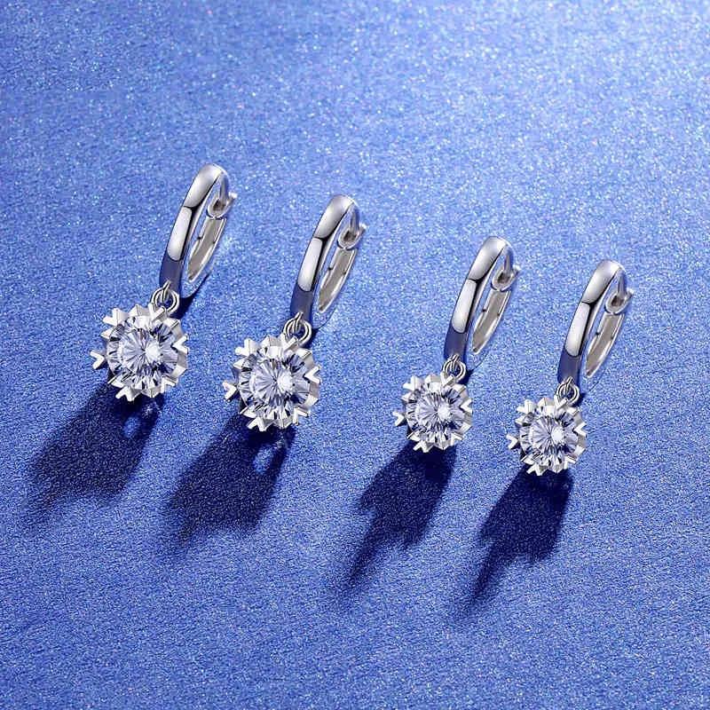 BOEYCJR 925 Snowflake Silver 05ct/1ct Blue Moissanite VVS Fine Jewelry Drop Earrings For Women