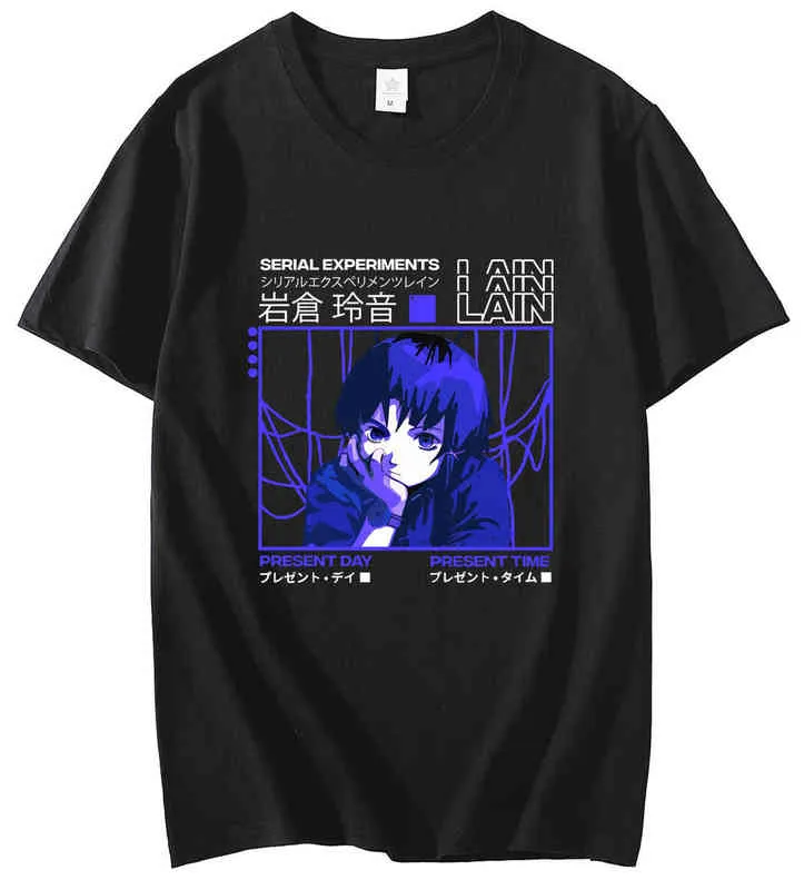 Serial Experiments Lain Oversized T-Shirt Men Cotton T Shirt Glitch Iwakura Manga Weeb Girl Sci Fi Anime Short Sleeve Tee Tops Y220426