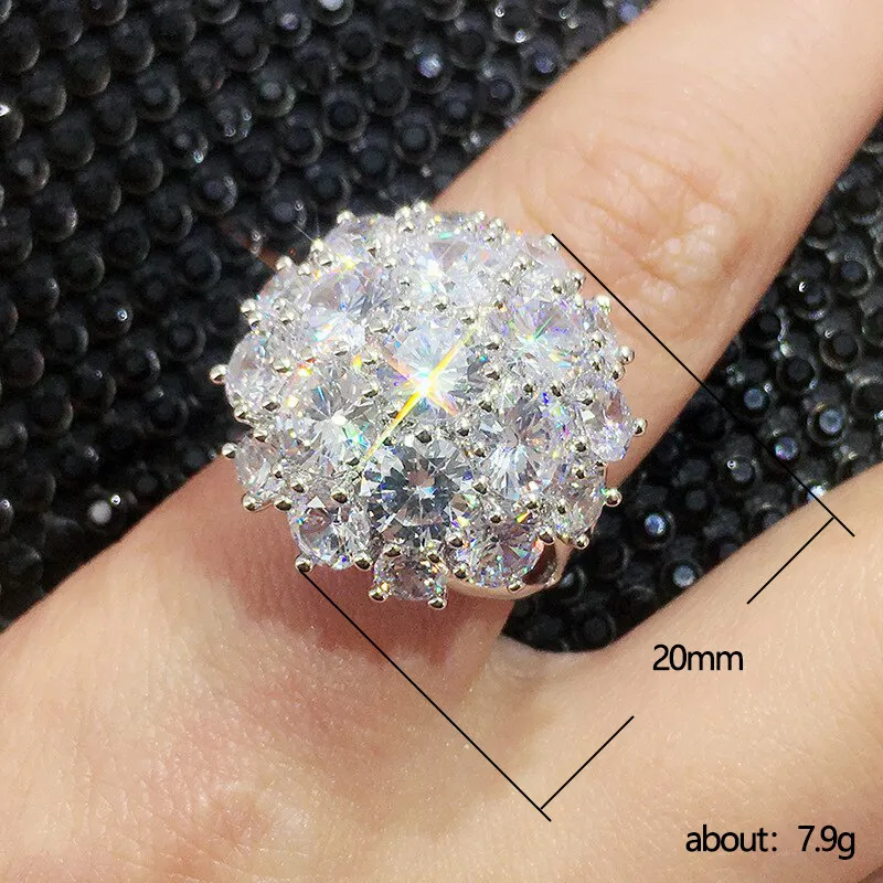 Fashion Luxury Ring Sparkling Jewelry 925 Sterling Silver Flower Full White Topaz CZ Zircon Diamond Women Engagement Band Rings Lo2598