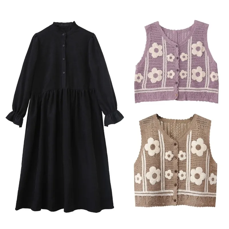 Boho Women Crochet Knit Vest Waistcoat Floral Pattern Sleeveless V-Neck Cardigan M6CD 220719