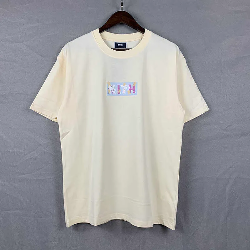 الكلاسيكية Kith Box T-Shirt عرضة رجال عرضية نساء عالي الجودة الأزهار طباعة Kith Tee Black White Ampricot short