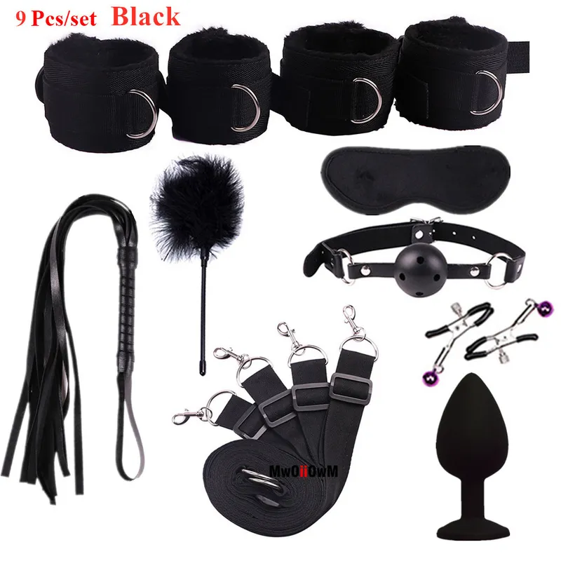 Sex Toys For Woman Men BDSM Bondage Set Under Bed Erotic Restraint Handcuffs Ankle Cuffs Eye Mask Adults Games for Couples 220817