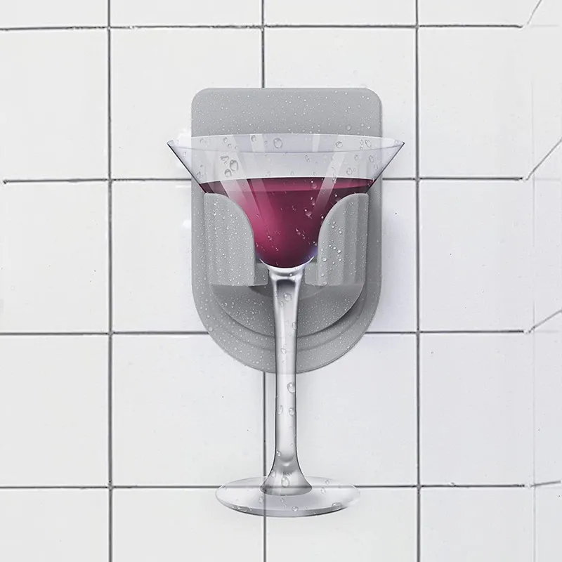 Duş şarap cam tutucu küvet dikişsiz macun banyo kırmızı bira içecek raf portatif içecek fincan organizatör 220509