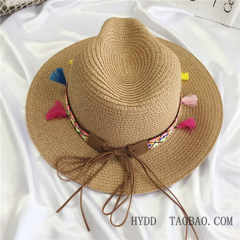 الصيف القش المنسوجة النساء القبعة العرقية اليدوية الرجال Sun Sun Cowgirl Tassel Decoration Nasual Beach Panama 220708