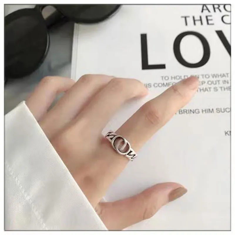 Man kvinnliga par ringar designer ring med bokstäver silver och guld smycken rostfria256g