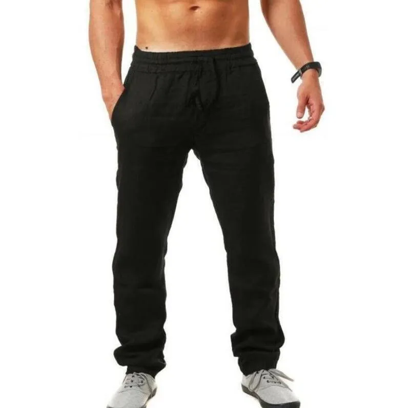 Calça de linho de outono de verão masculino calças casuais calças elásticas da cintura 9 cores brancas cinza khaki streetwear s4xl 220704