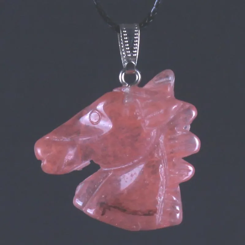 Pendant Necklaces Horse Head Carving Natural Stone Quartz Crystal Necklace For Jewelry Making Chakra Energy PendulumPenda223p
