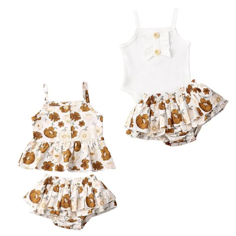 Clothing Sets 0-24M Baby Summer Infant Born Girls Set Outfits Ribbed Vest Romper/Floral Tops Shirt Dress Shorts
