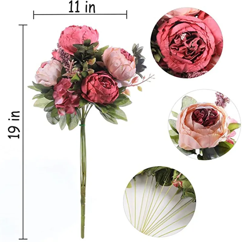 13 Hoofd Artificial Peony Flowers Vintage Bouquet Silk Fake Peonies Flowers For Table Wedding Decoratie Kran Diy Scrapbooking 220523