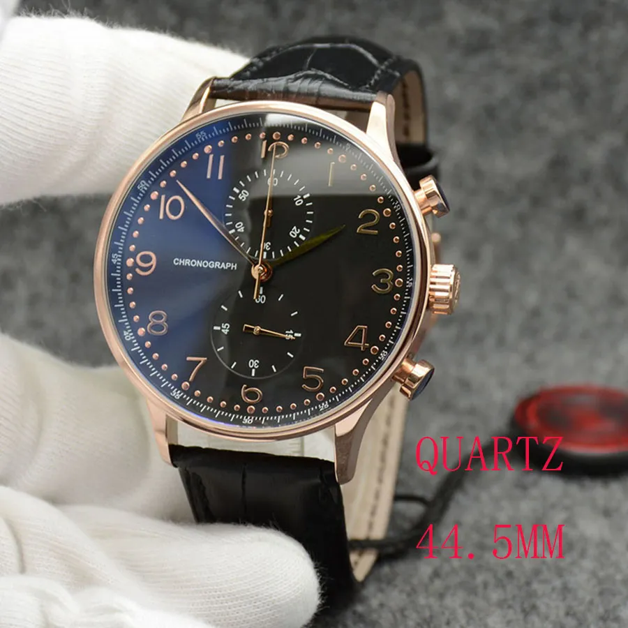 Nieuw horloge Rose gouden kast chronograaf sport batterijvermogen beperkt horloge bruine wijzerplaat quartz professioneel polshorloge vouwsluiting 252N
