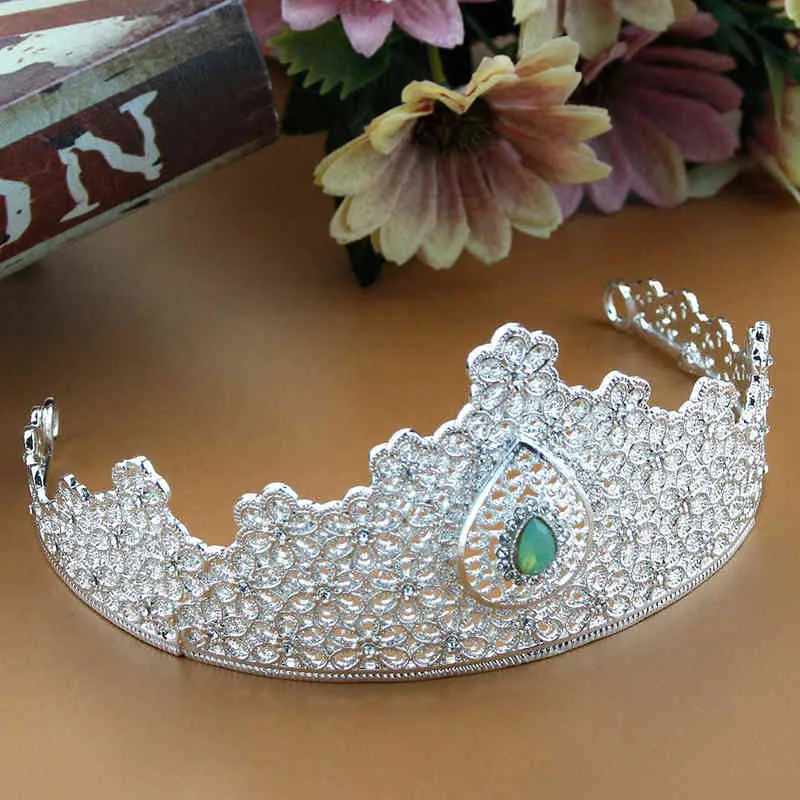 Sunspicems модный модные волосы ювелирные изделия женщин Tiaras Mint зеленый хрусталь невеста свадьба Bijoux цветок корона золотой цвет дубай Bijoux aa220323