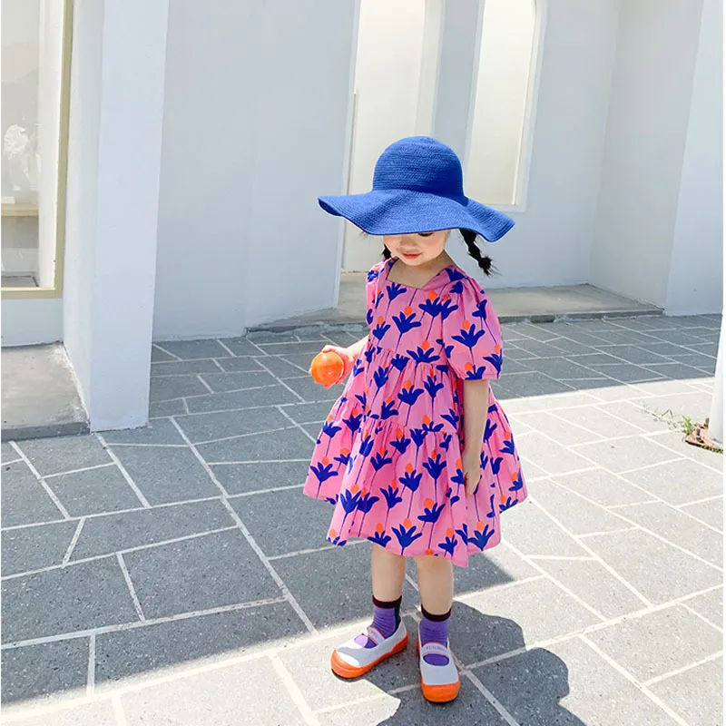 Sommer Mädchen Kleid Mode Helle Farbe Blume Kleider Große Große Lose Niedlich Für Mädchen Dresss Baby Kinder Kinder Kleidung 220521