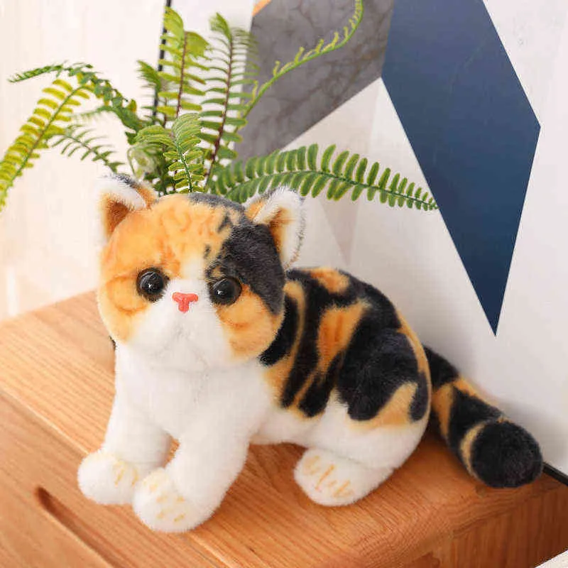 Cm Big Face Cats Doll Lying Cuddly Bear Like Real Cat Plushie Stuffed Peluche Striped Colorful Wild Animal Kids Gift J220704