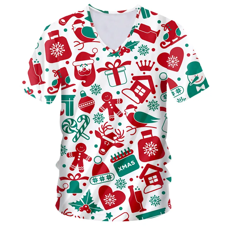 Regalo di Natale unisex T-shirt con scollo a V Magliette stampate in 3D Buon Natale Maniche corte Tee Moda fai da te Casua Oversize all'ingrosso 220707