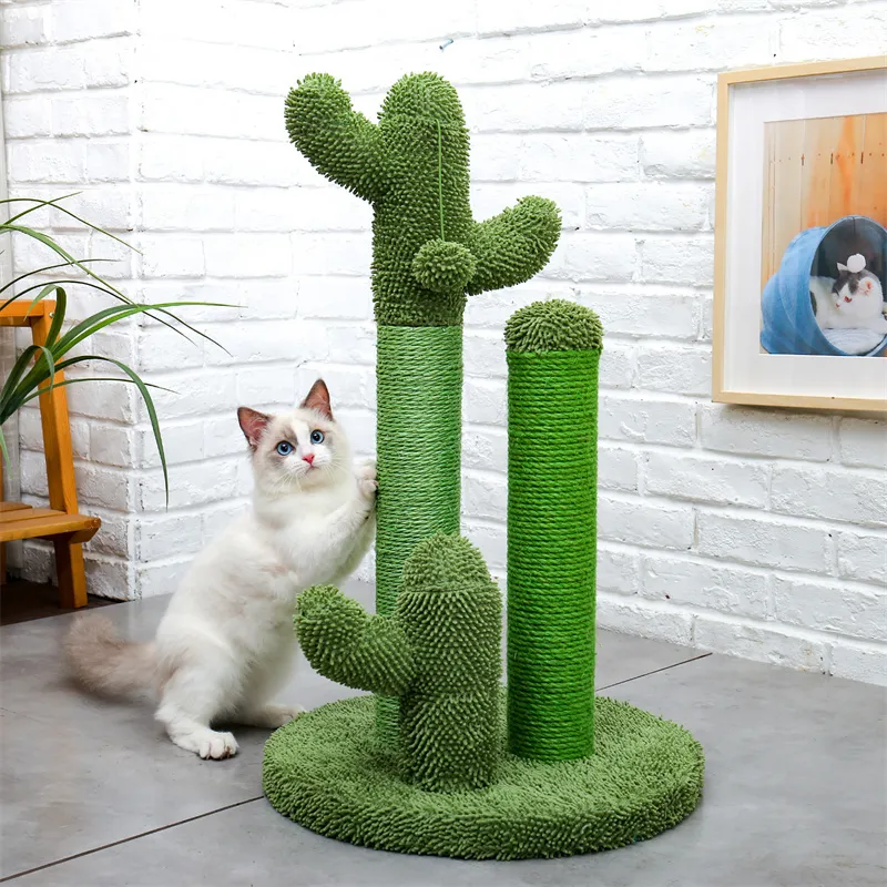 US Livraison Rapide Cactus Arbre À Chat 2 Taille 2 Couleurs Poteau De Sisal Naturel pour Chaton Escalade Chat Activité Arbre Durable Scratcher Jouets 220423