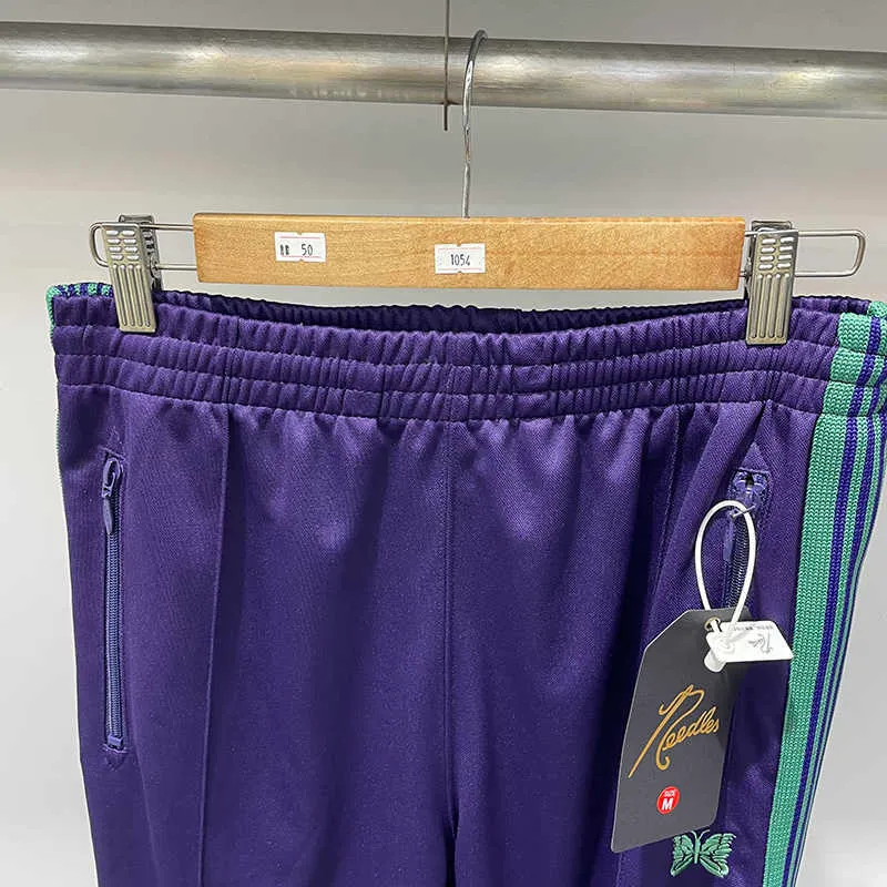 Sıradan Mor Joggers Sweatpants Erkek Kadın İğneler Pantolon Kelebek Nakış Yumuşak Malzeme Drawstring Fermuar Cep Pantolon