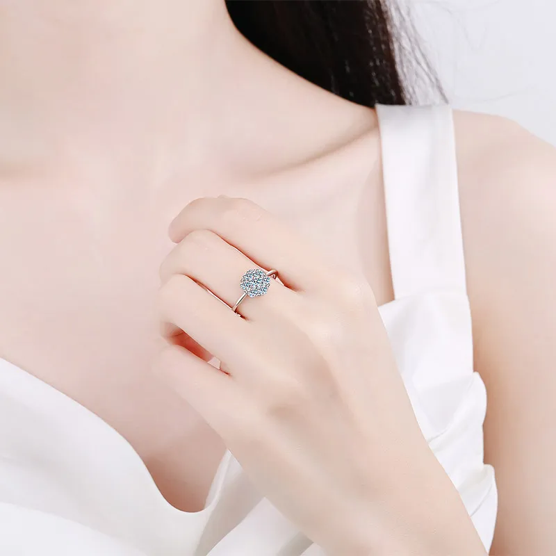 Настоящее обручальное кольцо с бриллиантом VVS Halo, обручальное кольцо для женщин из стерлингового серебра, кольцо с букетом цветов 2208132291521