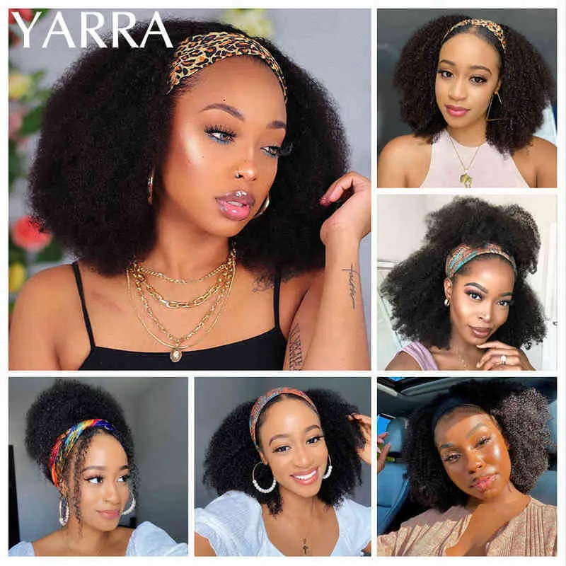 Afro Kinky Curly Bandeau de Cheveux Humains Perruques Pour Les Femmes Noires Livraison Rapide 180% Densité Ombre Pas Cher Brésilien Remy Perruque YARRA 220609