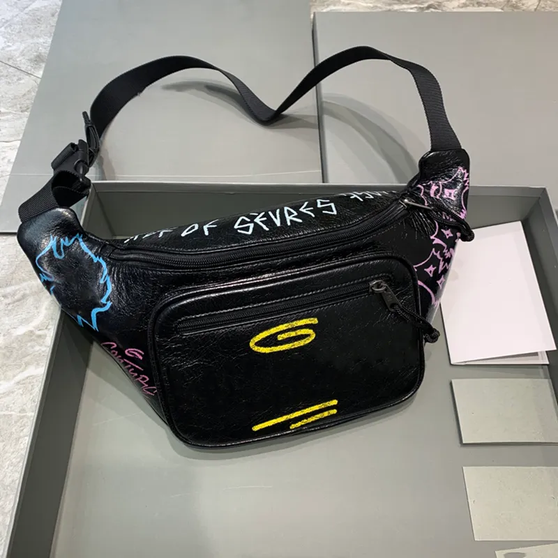 7A Quality Waist Bags Bumbag Handbags Purse Men Women Leather Sport Runner Fanny Pack Belly graffiti Waists Bum Bag Fitness Runnin255a