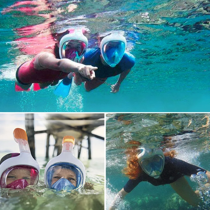 Máscara de natación de snorkel de cara completa para niños, conjunto de equipo de buceo antivaho, gafas subacuáticas, sistema de respiración para niños y adultos 2207069520652