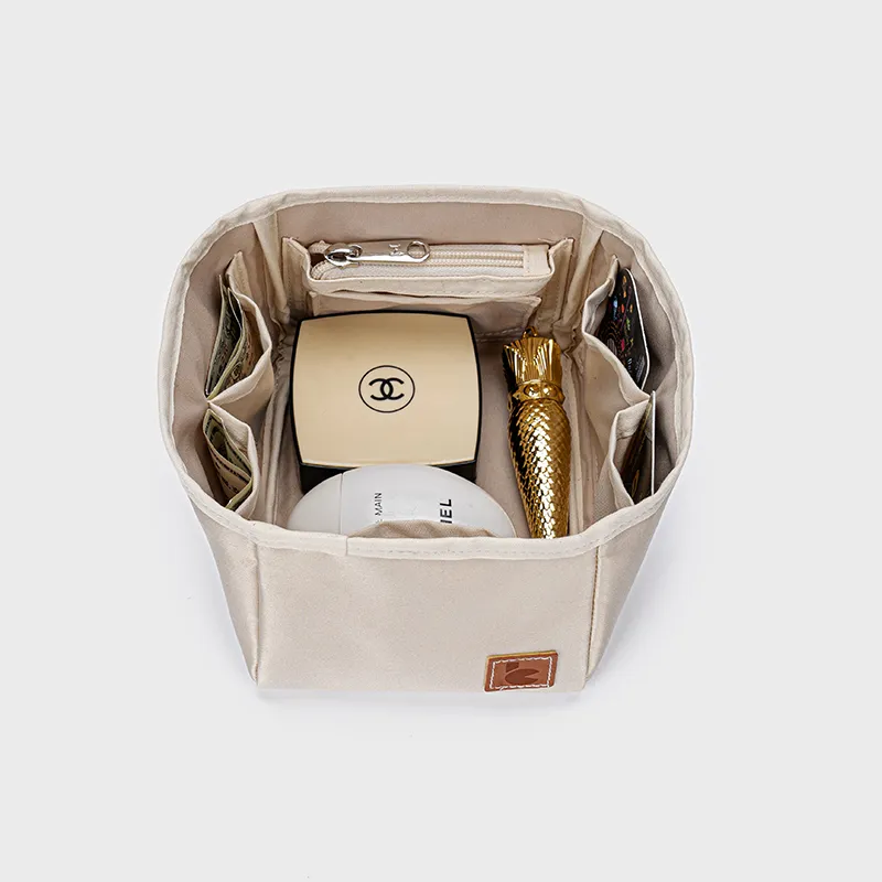 För H Picotin 18 22 Satin Purse Organizer Insert med dragkedja för Tote Shaper Cosmetic Bags Portable Makeup Handbag Inner Pocket 220606