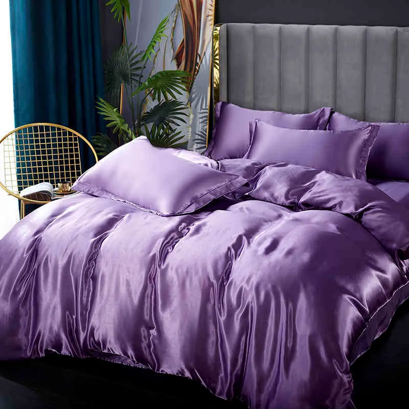 Ensemble De housse De couette Queen violet uni teint literie Pla Cool fibre couette Fundas De Edredn roi Satin Polyester lit