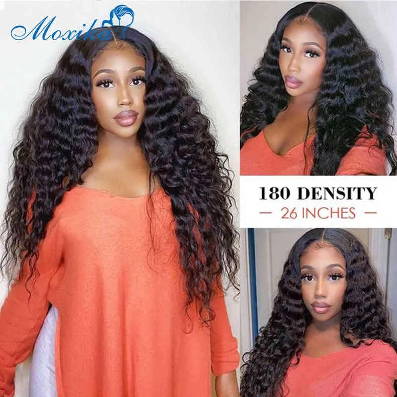 Spets frontala peruk 150 Densitet Front Loose Deep Wave 13x4remy 150% Förplukt och blekt knutar 30 tum 220608