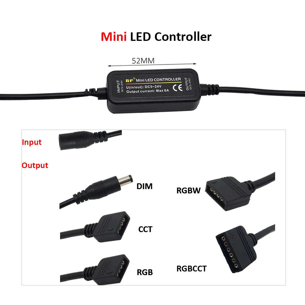 LED Controller 12V Mini DC 5V 4PIN RGB CCT 24V 5PIN RGBW Controller 2.4G RF Wireless LED Strip Light Dimmer Remote Control